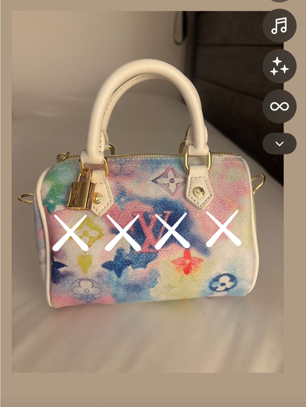 White Multicolor Watercolor mini Satchel - Designer-Inspired Women’s Bag w/strap